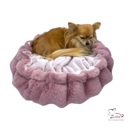 Limitiert, Hunde Thermobett /Buddelbett Gr.S z.B. Chihuahua, Farbe Dusty Rosa / Weiß Knochen