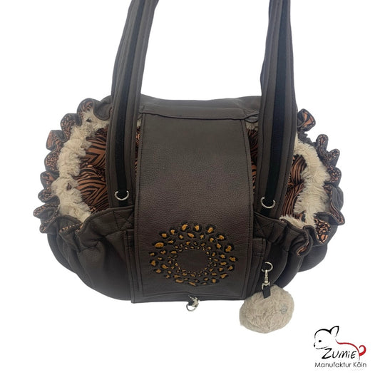 Hundetasche 3 in1 - Körbchen, Bodendecke & Tasche- kleine Hunde bis 3,5kg, Farbe Braun