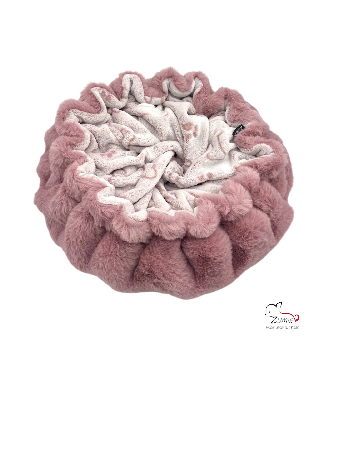 Limitiert, Hunde Thermobett /Buddelbett Gr.S  z.B. Chihuahua, Farbe Dusty Rosa / Weiß Knochen