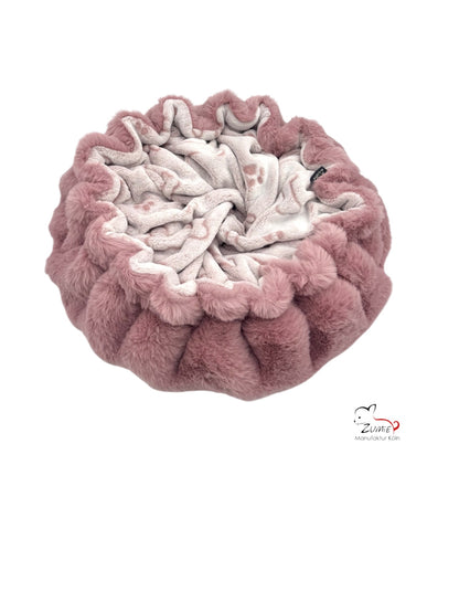 Limitiert, Hunde Thermobett /Buddelbett Gr.S  z.B. Chihuahua, Farbe Dusty Rosa / Weiß Knochen
