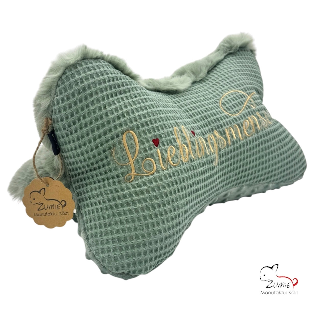 ZUMiE Leseknochen Kollektion Pompeux, Bestickung "Lieblingsmensch", Farbe Dusty Salbei