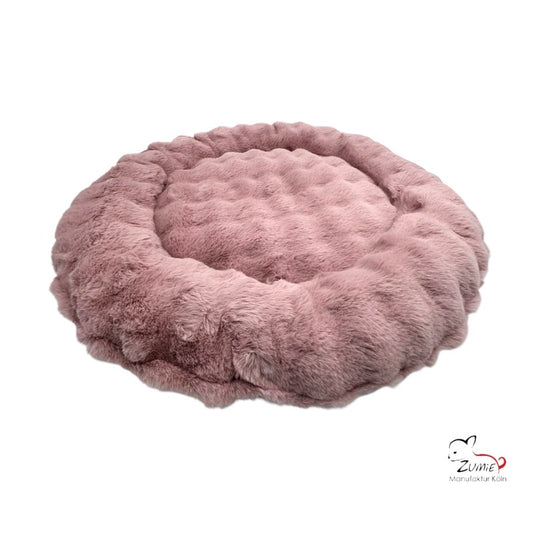 Limitiertes Hunde Bodenkissen Rund, Gr.M ca.75cm, Farbe Dusty Rosa / Weiß Knochen