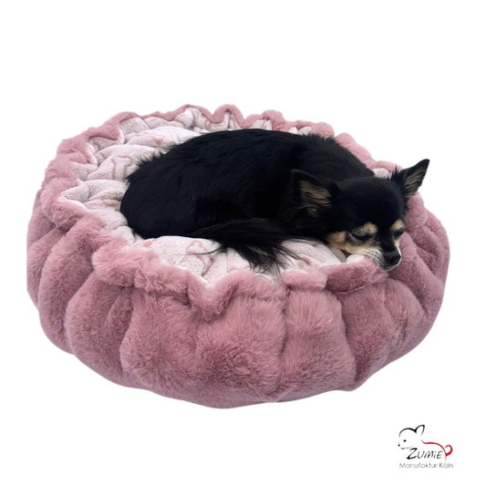 Limitiert, Thermobett /Buddelbett für Hunde & Katzen Gr.M, Farbe Dusty Rosa / Weiß Knochen