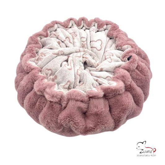 Limitiert, Thermobett /Buddelbett für Hunde & Katzen Gr.M, Farbe Dusty Rosa / Weiß Knochen
