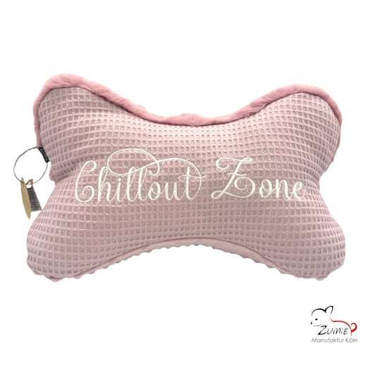 Leseknochen, Nackenkissen, Buchstütze, Tabletstütze, handgefertigt, handarbeit, personalisiert, rosa, Geschenk, zumie manufaktur köln, Baumwolle,Kunstfell
