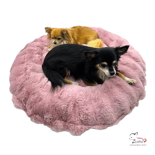 Limitiertes Hunde Bodenkissen Rund, Gr.M ca.75cm, Farbe Dusty Rosa / Weiß Knochen