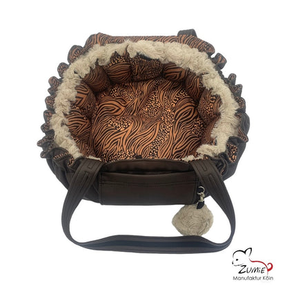 Hundetasche 3 in1 - Körbchen, Bodendecke & Tasche- kleine Hunde bis 3,5kg, Farbe Braun