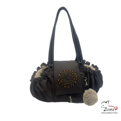 Hundetasche 3 in1 - Körbchen, Bodendecke & Tasche- kleine Hunde bis 3,5kg, Farbe Braun