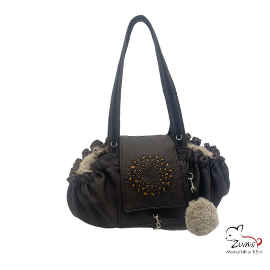 Hundetasche 3 in1 - Körbchen, Bodendecke & Tasche- kleine Hunde bis 3,5kg, Farbe Braun