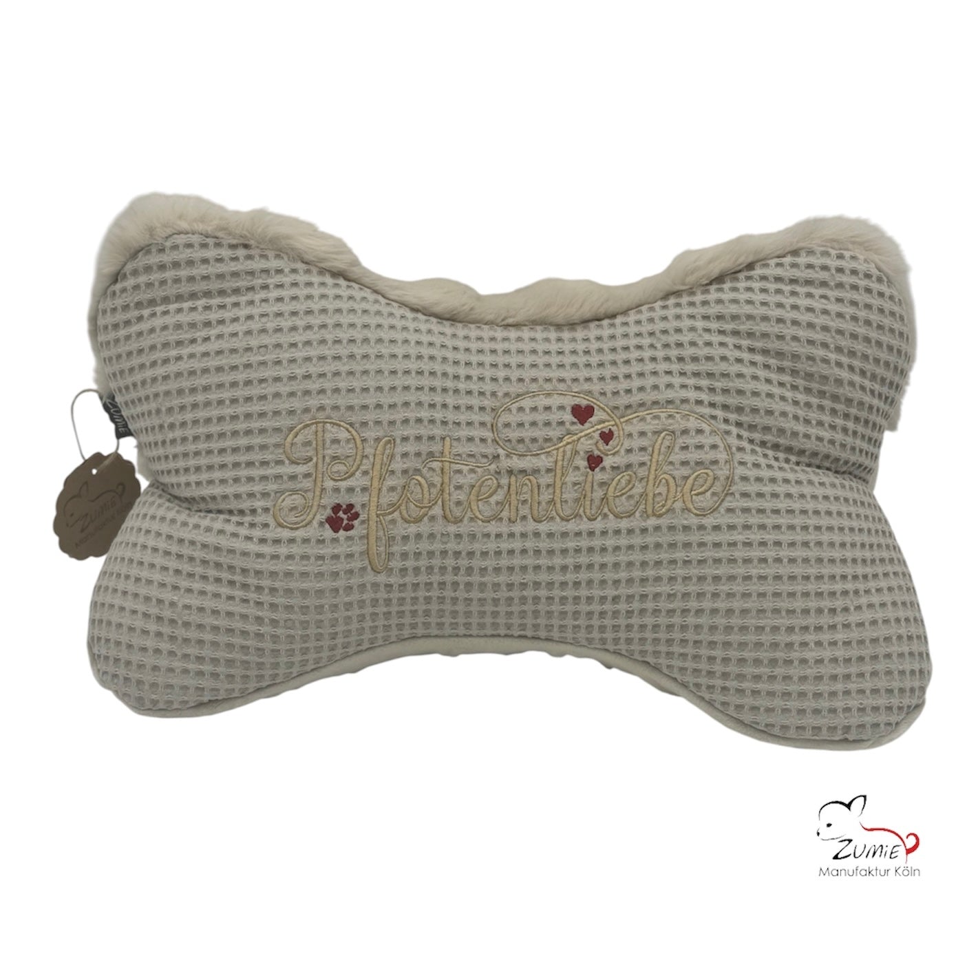 ZUMiE Leseknochen Kollektion Pompeux, Bestickung "Pfotenliebe", Farbe Beige