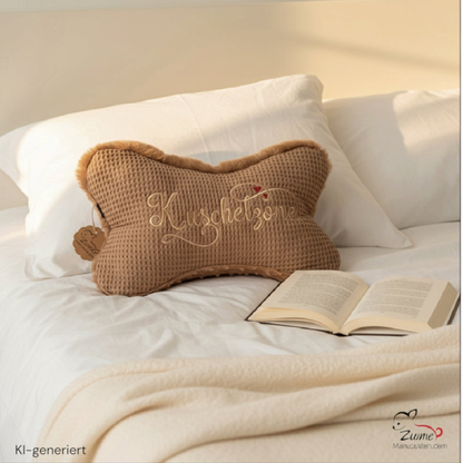 ZUMiE Leseknochen Kollektion Pompeux, Bestickung "Kuschelzone", Farbe Braun