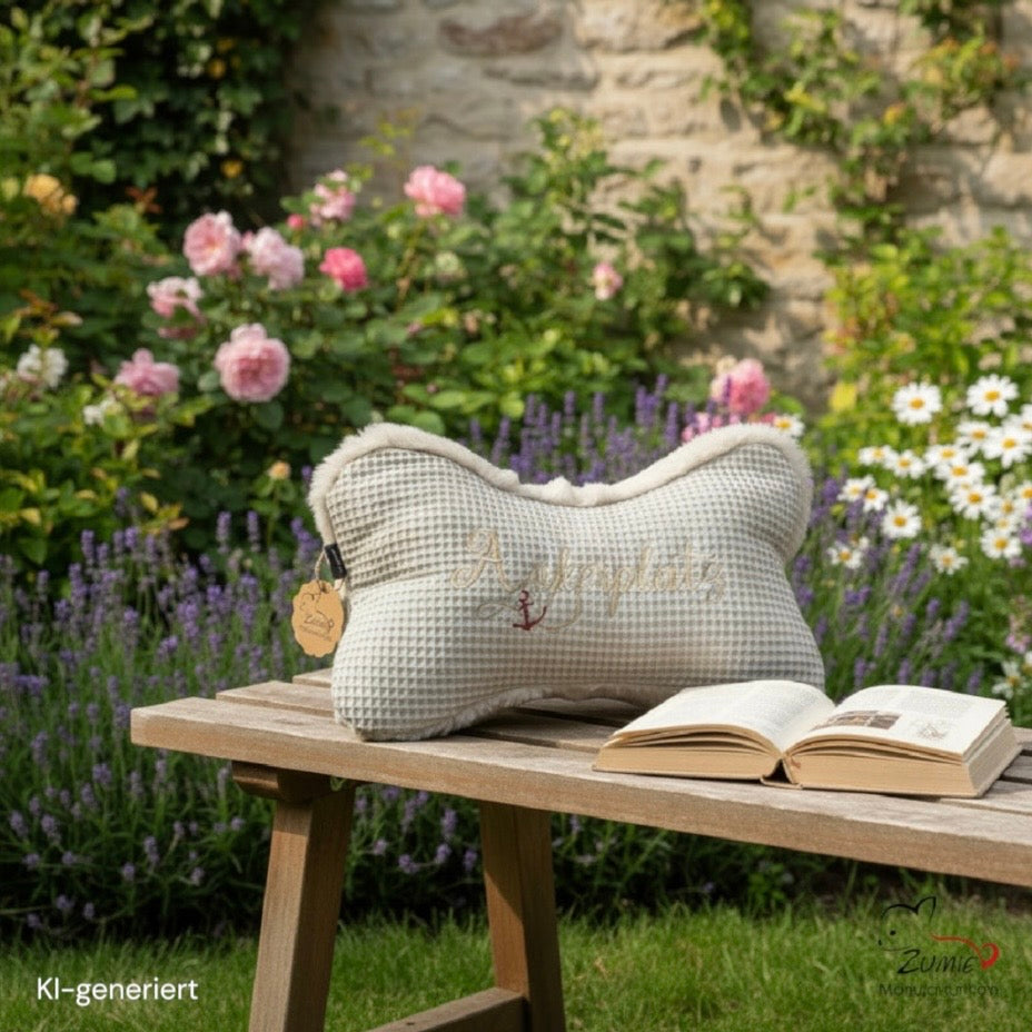ZUMiE Leseknochen Kollektion Pompeux, Bestickung "Ankerplatz", Farbe Beige