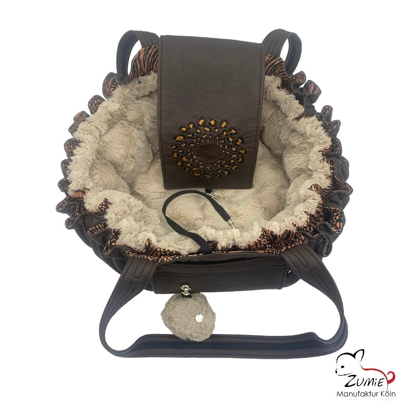 Hundetasche 3 in1 - Körbchen, Bodendecke & Tasche- kleine Hunde bis 3,5kg, Farbe Braun