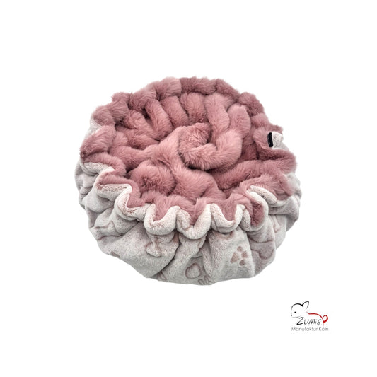 Limitiert, Hunde Thermobett /Buddelbett Gr.S  z.B. Chihuahua, Farbe Dusty Rosa / Weiß Knochen