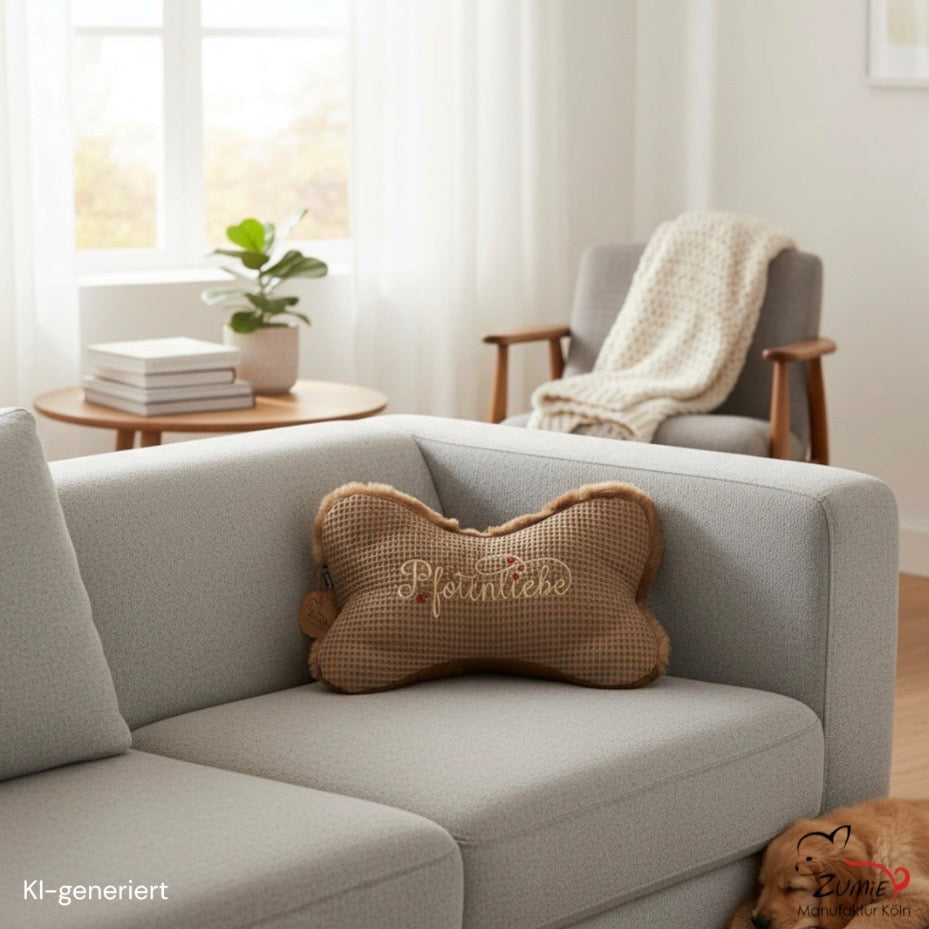 ZUMiE Leseknochen Kollektion Pompeux, Bestickung "Pfotenliebe", Farbe Braun