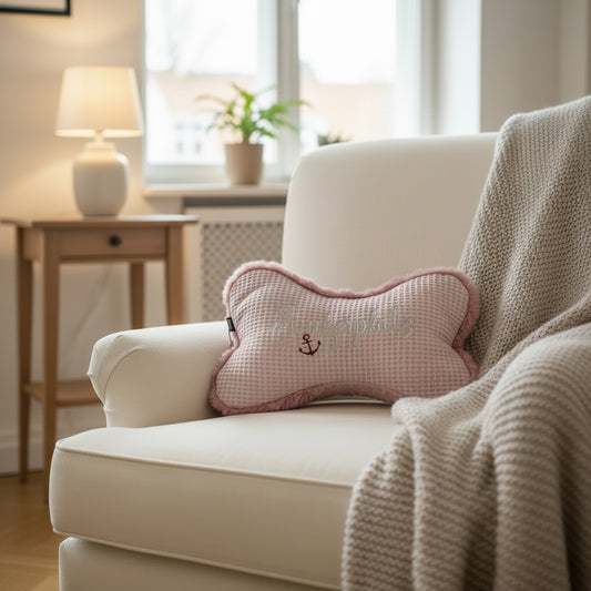 ZUMiE Leseknochen Kollektion Pompeux, Bestickung "Ankerplatz", Farbe Dusty Rosa