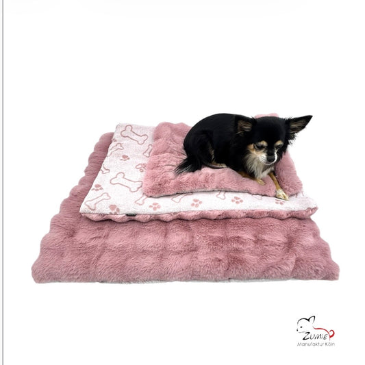 Limitiertes Hunde Bodendecke verschiedene Größen , Farbe Dusty Rosa / Weiß Knochen