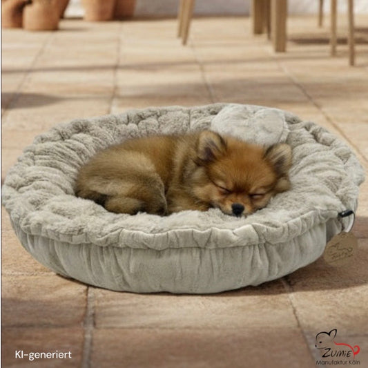 Pompeux Rundbett Gr.M zum wenden für Hunde & Katzen, Farbe Beige
