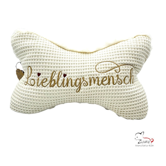 ZUMiE Leseknochen Kollektion Pompeux, Bestickung "Lieblingsmensch", Farbe Sahne